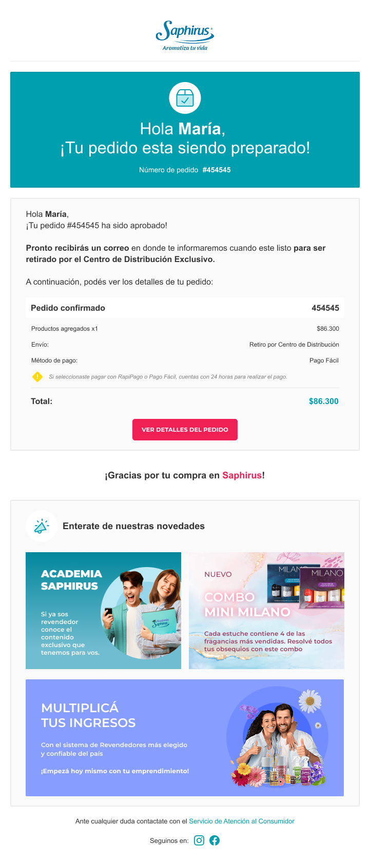 Preparación del pedido — Notificación por etapas