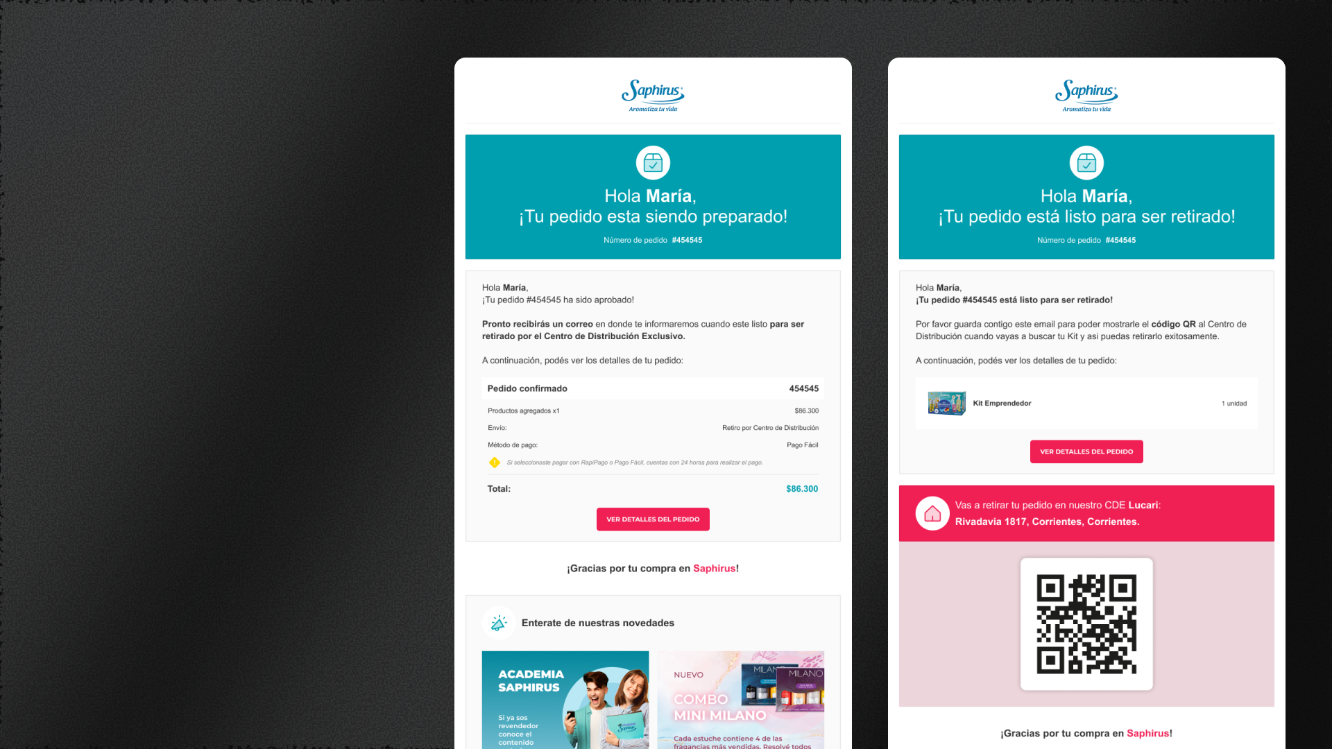 Mockup del proyecto Saphirus Emails / QR